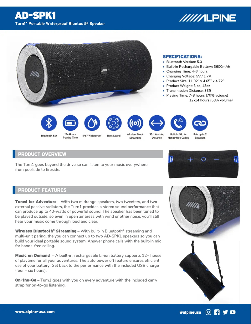 Página 1 del manual Ficha técnica Alpine Turn1