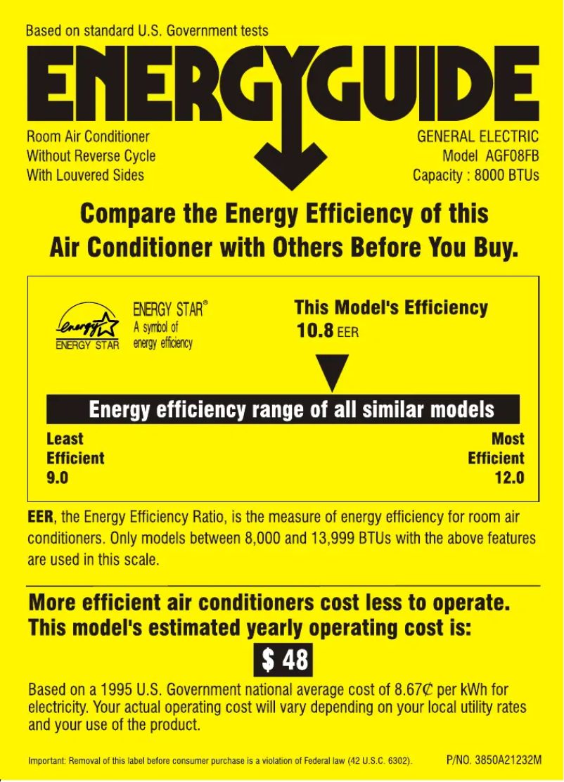 Página 1 del manual Etiqueta energética GE AGF08FB
