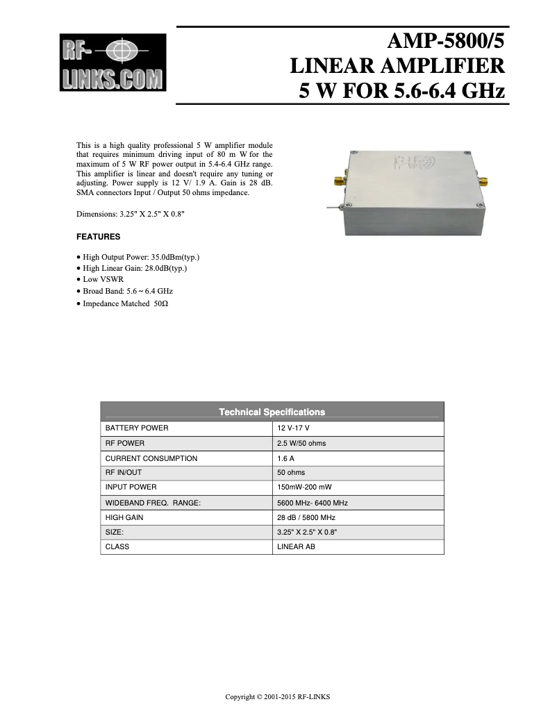 Imagen de la primera página del manual del dispositivo AMP-5800/5