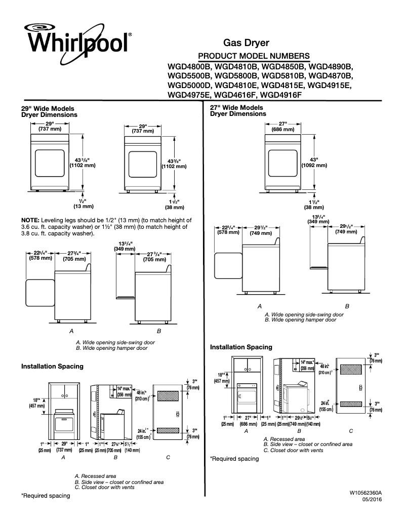 Página 1 del manual Ficha técnica Whirlpool WGD5000D
