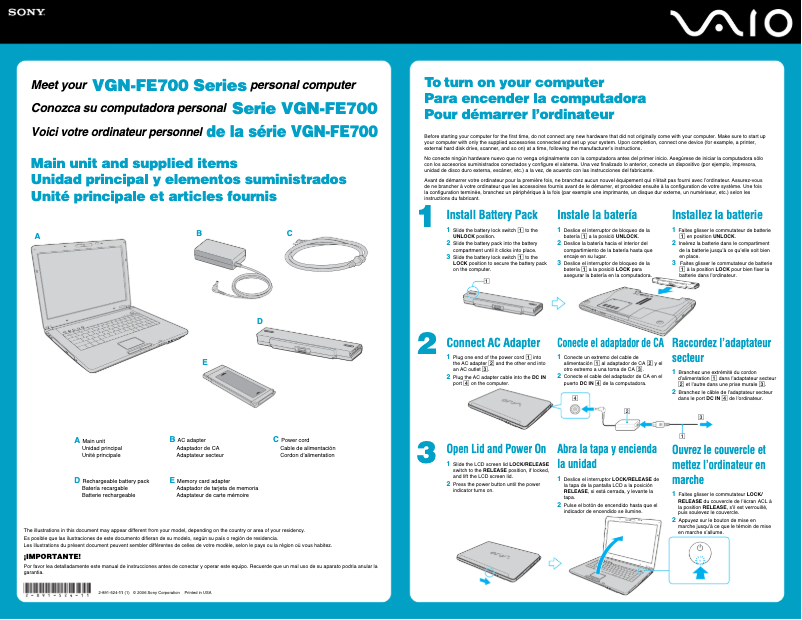 Imagen de la primera página del manual del dispositivo Vaio VGN-FE790