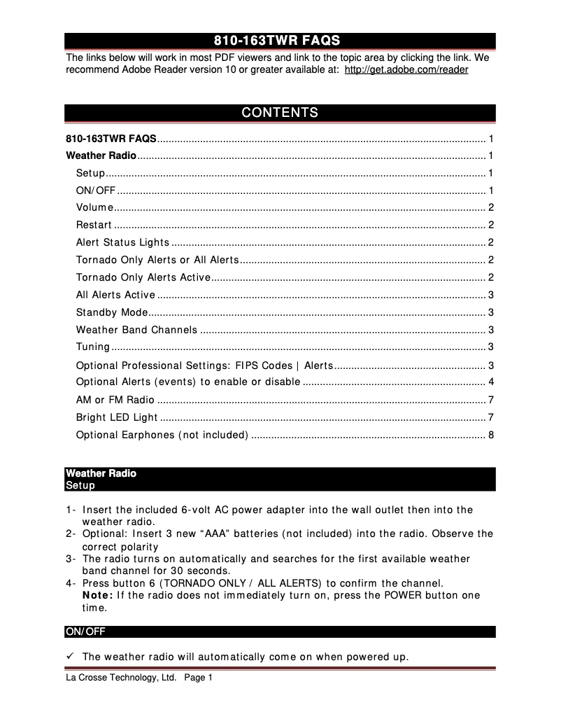 Página 1 del manual Preguntas frecuentes La Crosse Technology 810-163TWR