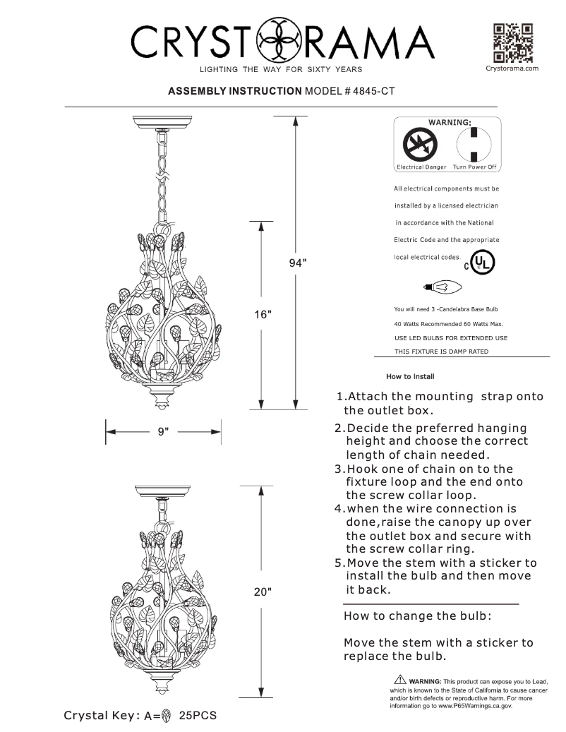 Página 1 del manual Manual de usuario Crystorama Josie 4845-CT