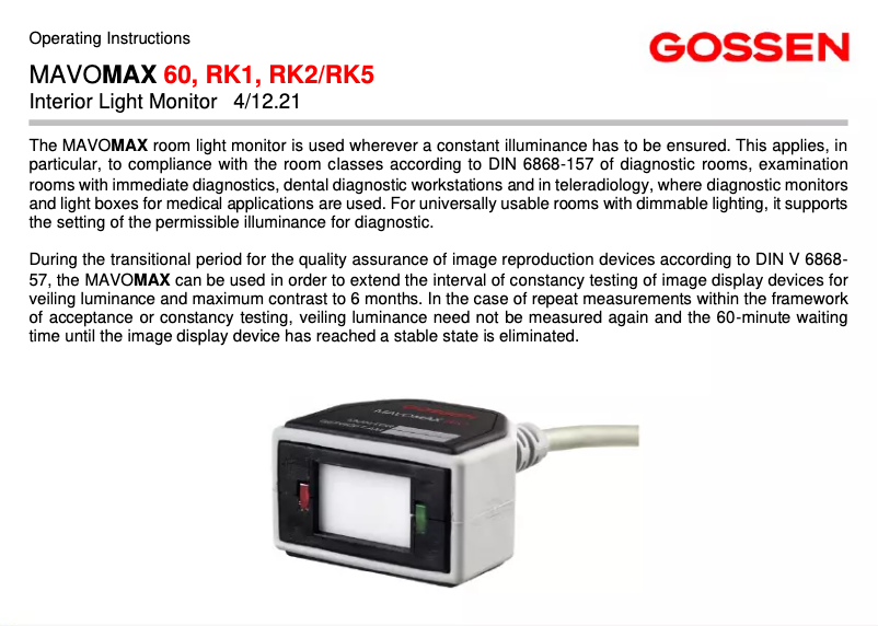 Imagen de la primera página del manual del dispositivo MAVOMAX RK1