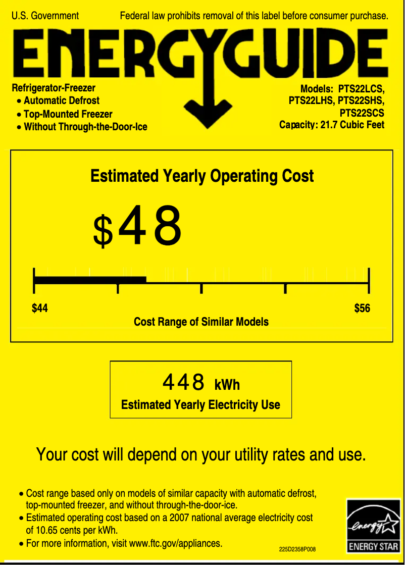 Página 1 del manual Etiqueta energética GE PTS22LCSBB