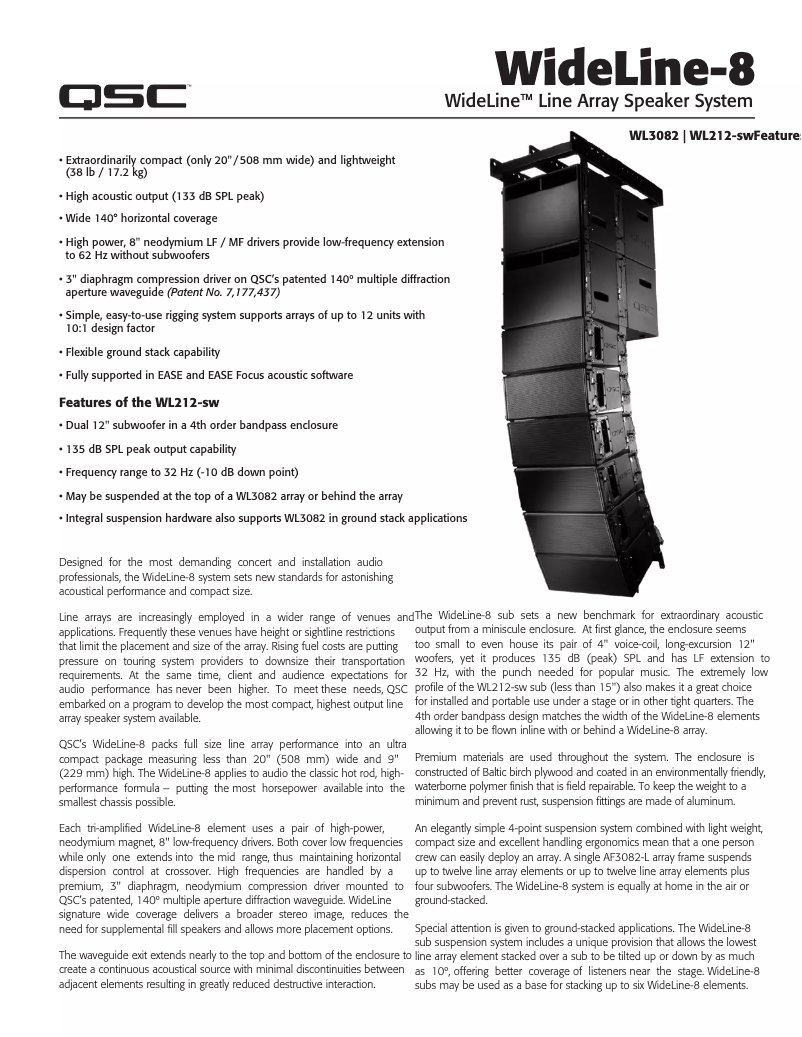 Página 1 del manual Ficha técnica QSC Wideline 8 WL212-sw