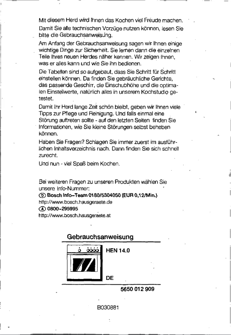 Página 1 del manual Manual de usuario Bosch HEN1400