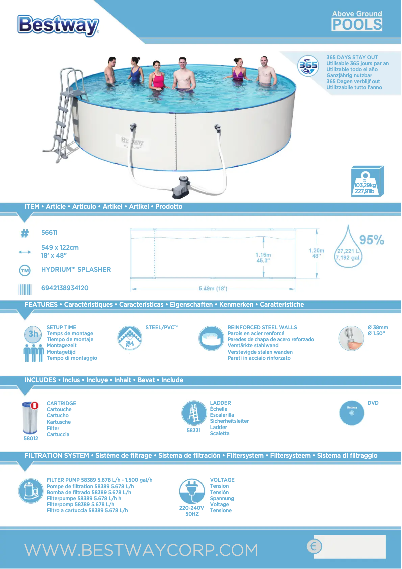 Página 1 del manual Manual de usuario Bestway Hydrium 5.49m x 1.20m Splasher