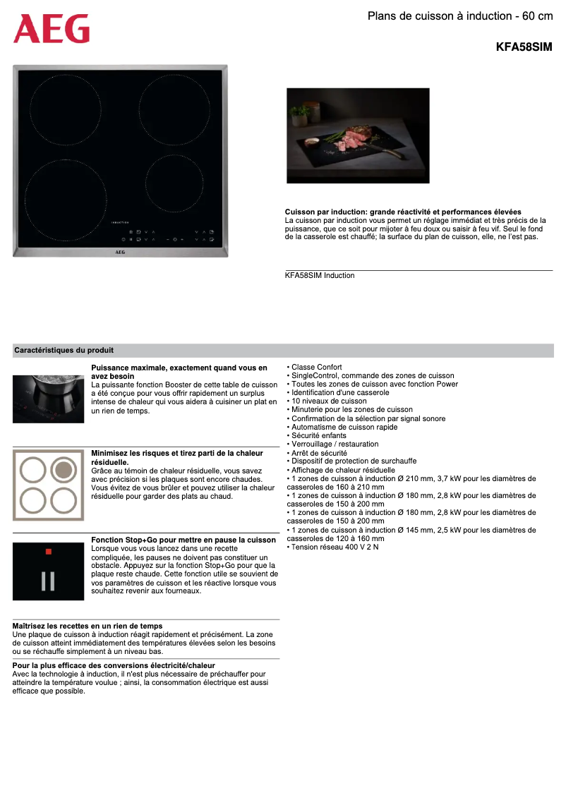 Página 1 del manual Ficha técnica AEG KFA58SIM