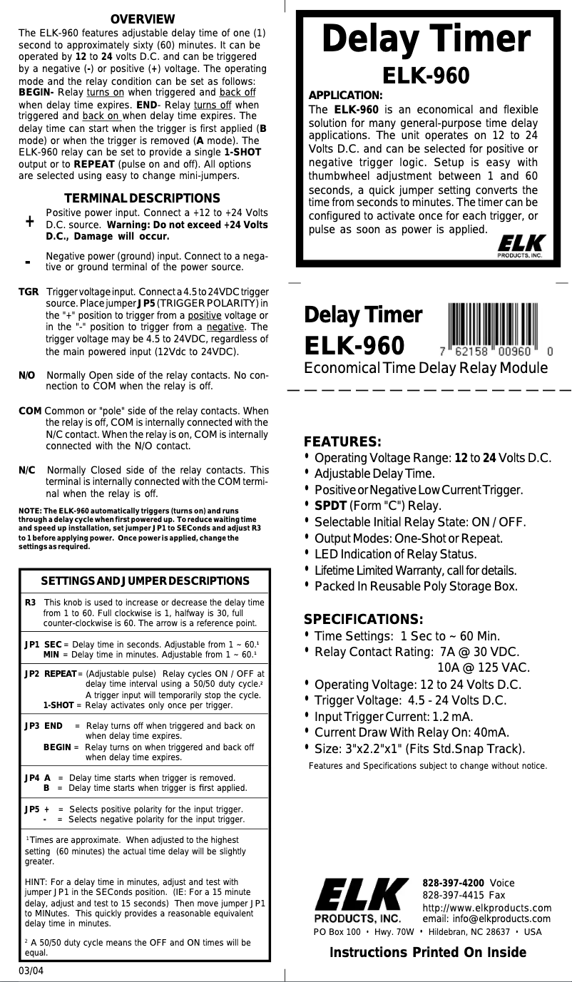 Página 1 del manual Manual de usuario ELK ELK-960