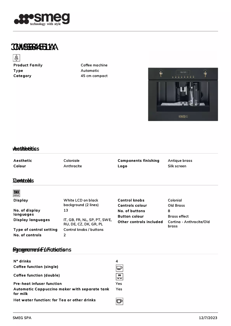 Página nº 1 - Ficha técnica Smeg CMS8451A