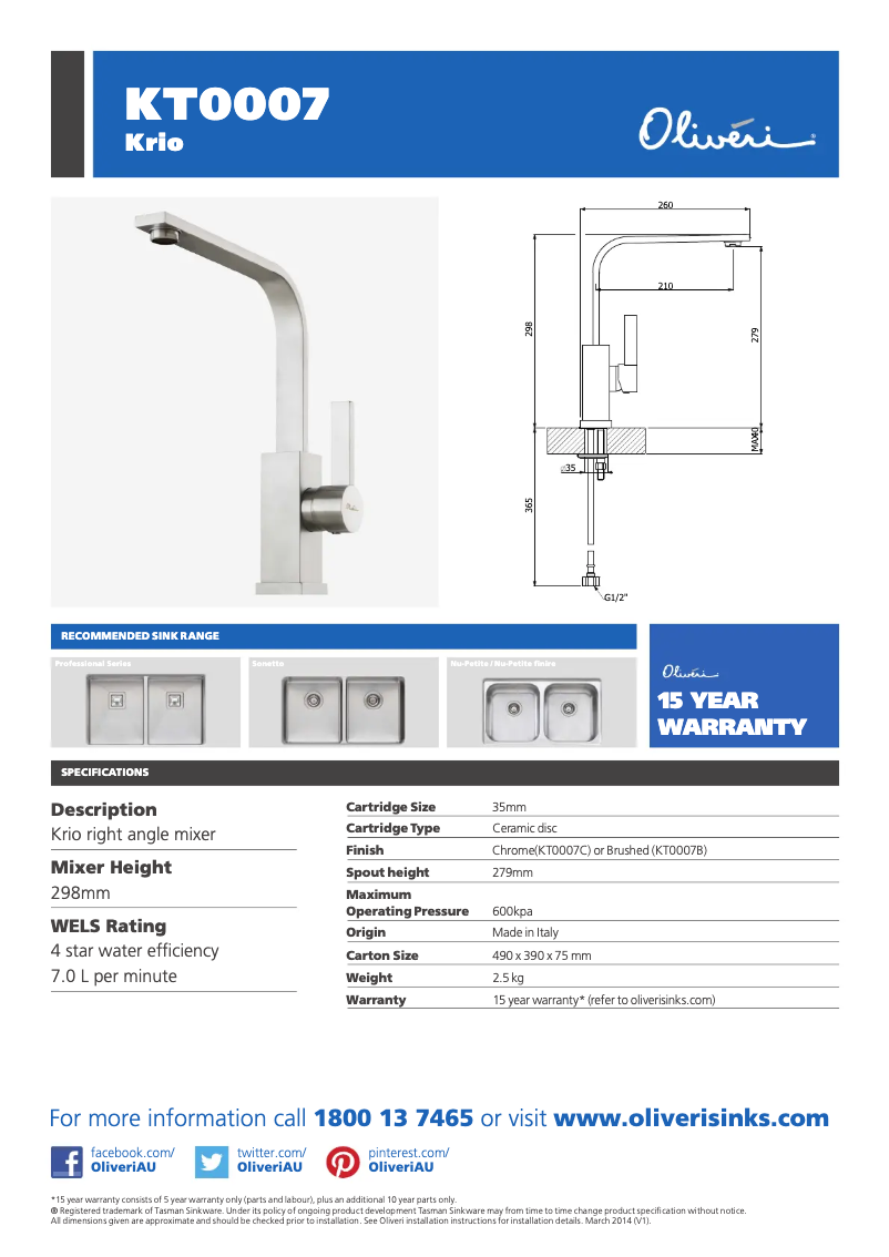 Página nº 1 - Ficha técnica Oliveri Krio KT0007