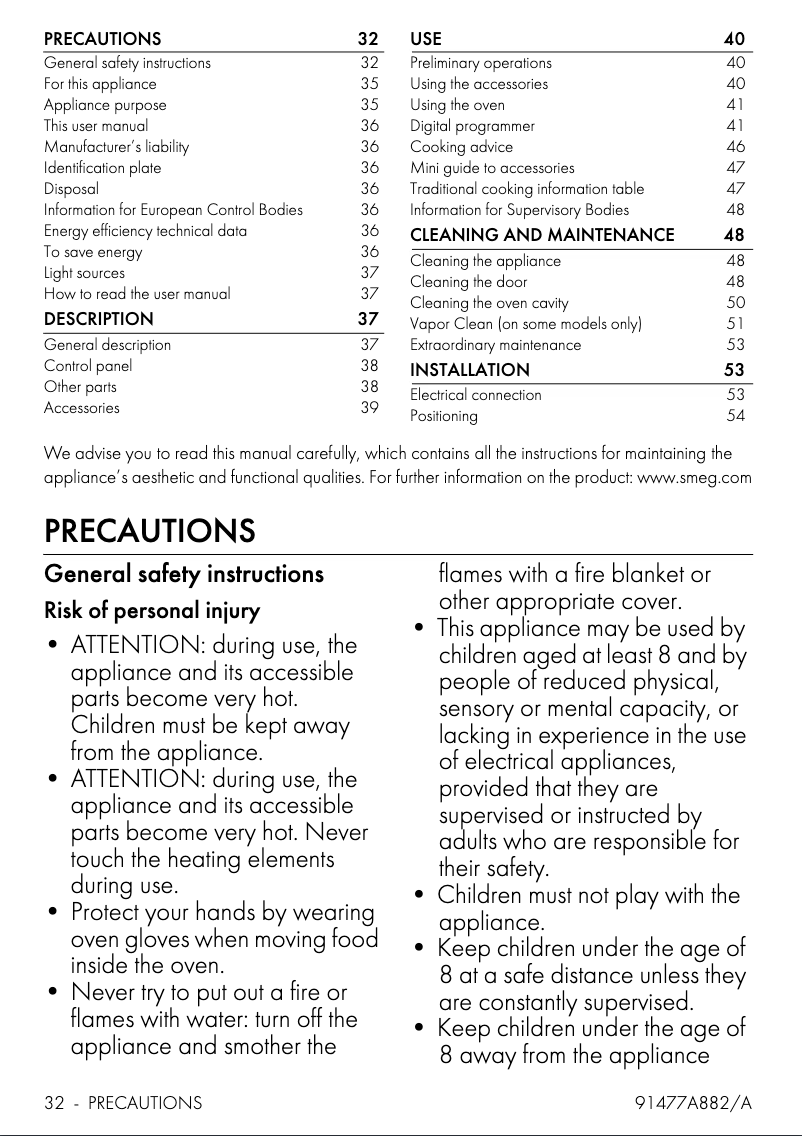 Página 1 del manual Manual de usuario Smeg SF6300TVX