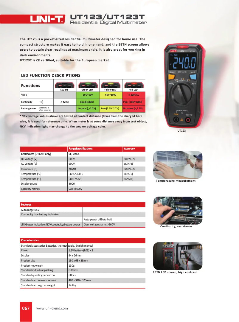Imagen de la primera página del manual del dispositivo UT123T