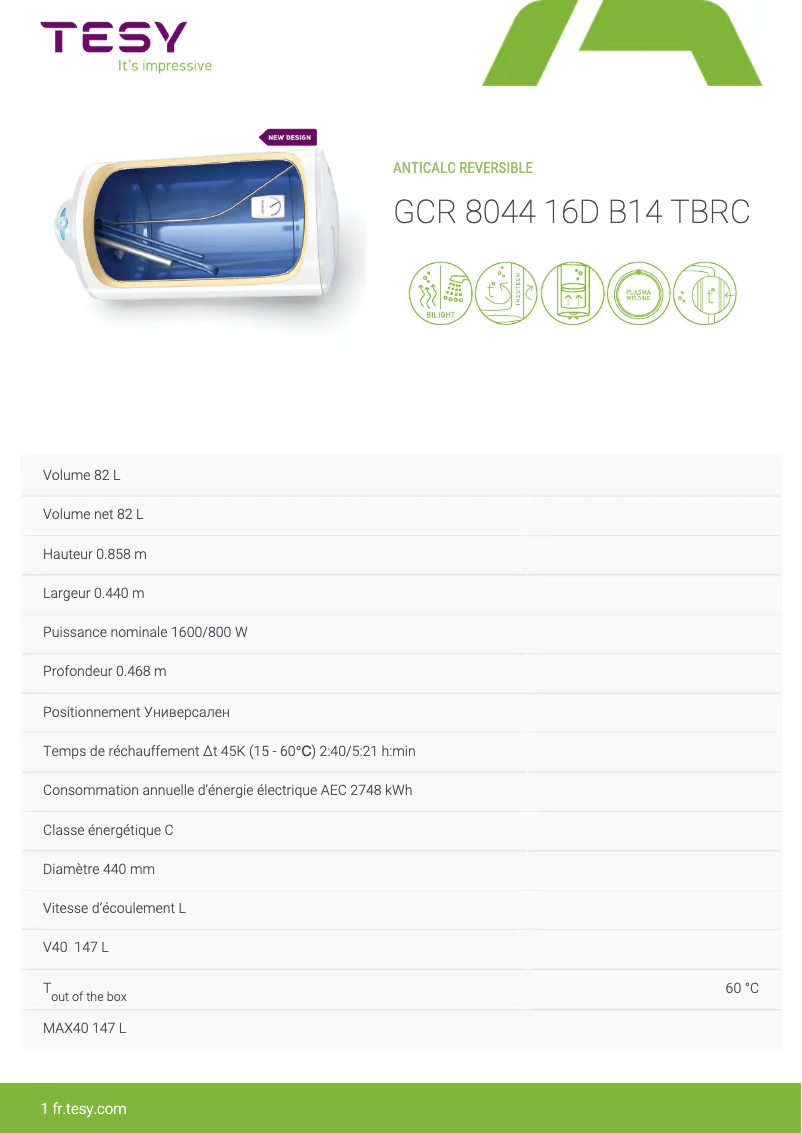 Página 1 del manual Ficha técnica Tesy Anticalc 80 Rev