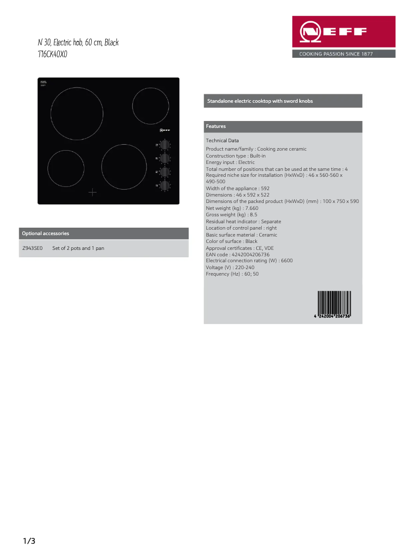 Imagen de la primera página del manual del dispositivo T16CK40X0