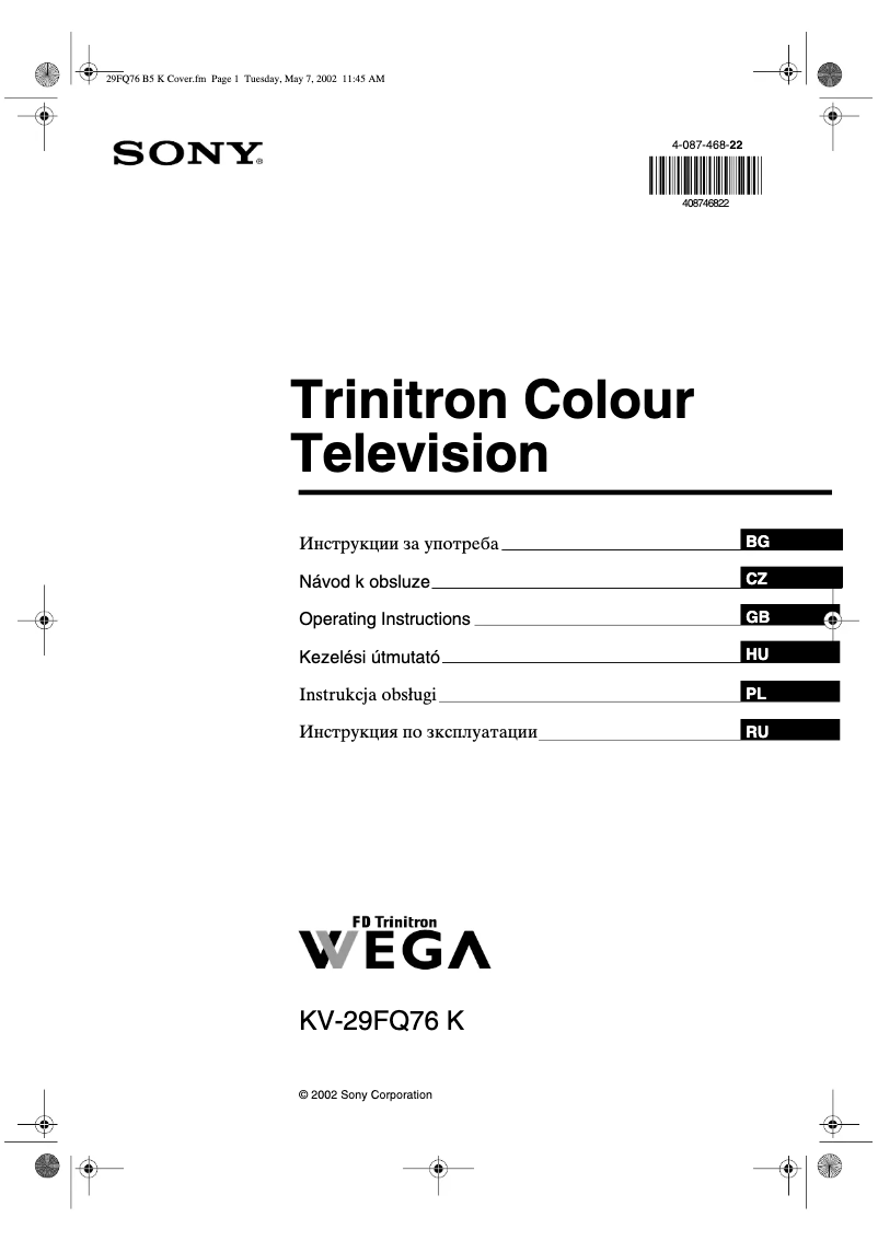Imagen de la primera página del manual del dispositivo KV-29FQ76K