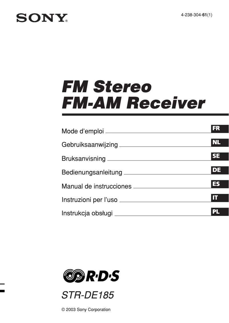 Página 1 del manual Manual de usuario Sony STR-DE185
