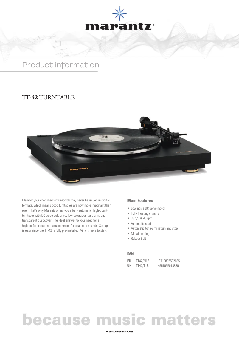 Página 1 del manual Ficha técnica Marantz TT42