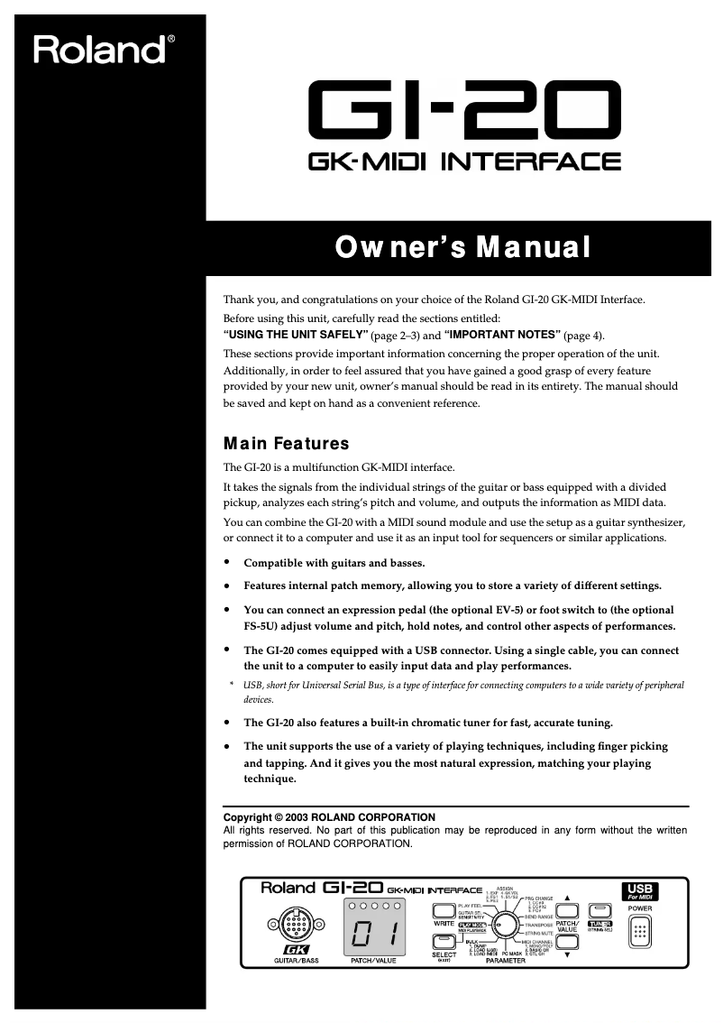 Imagen de la primera página del manual del dispositivo GI-20