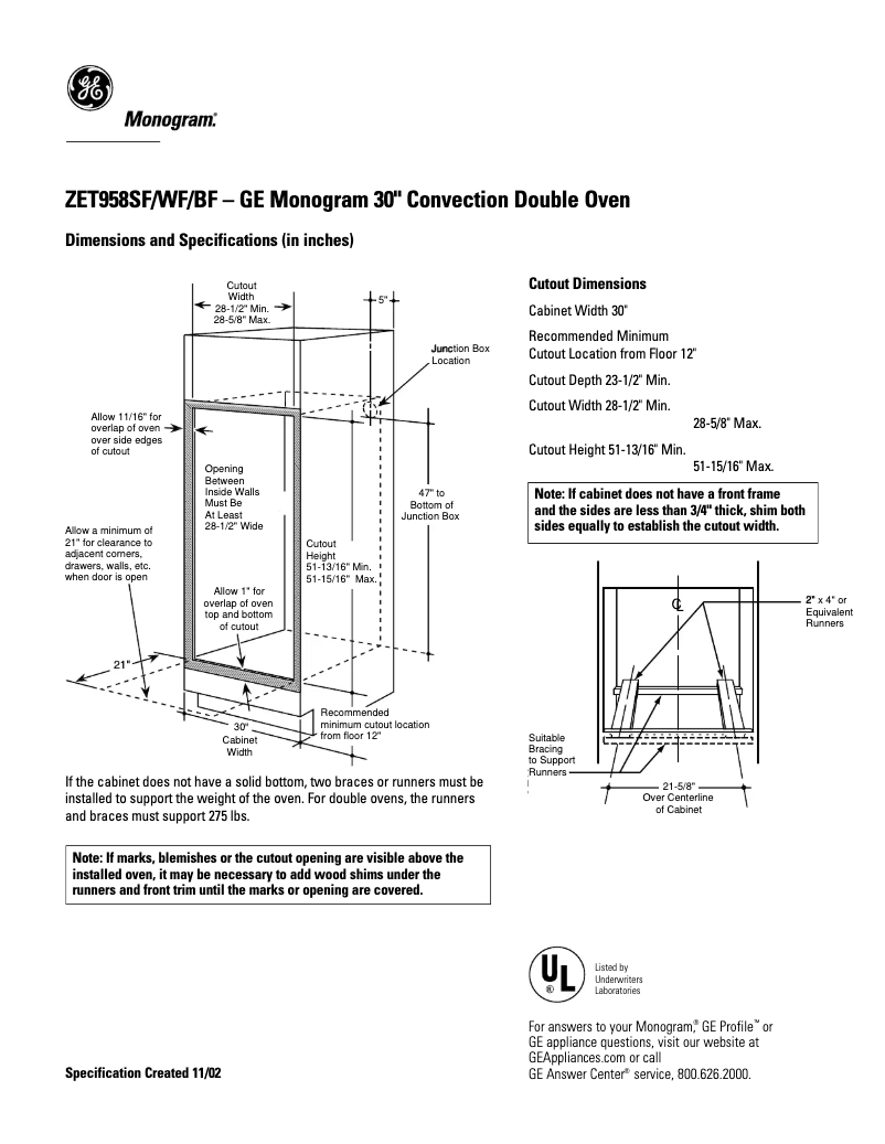Página 1 del manual Ficha técnica GE ZET958SFSS