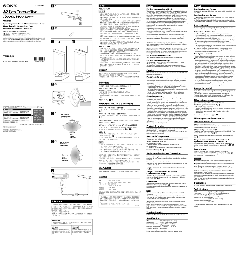 Página nº 1 - Manual de usuario Sony TMR-PJ1