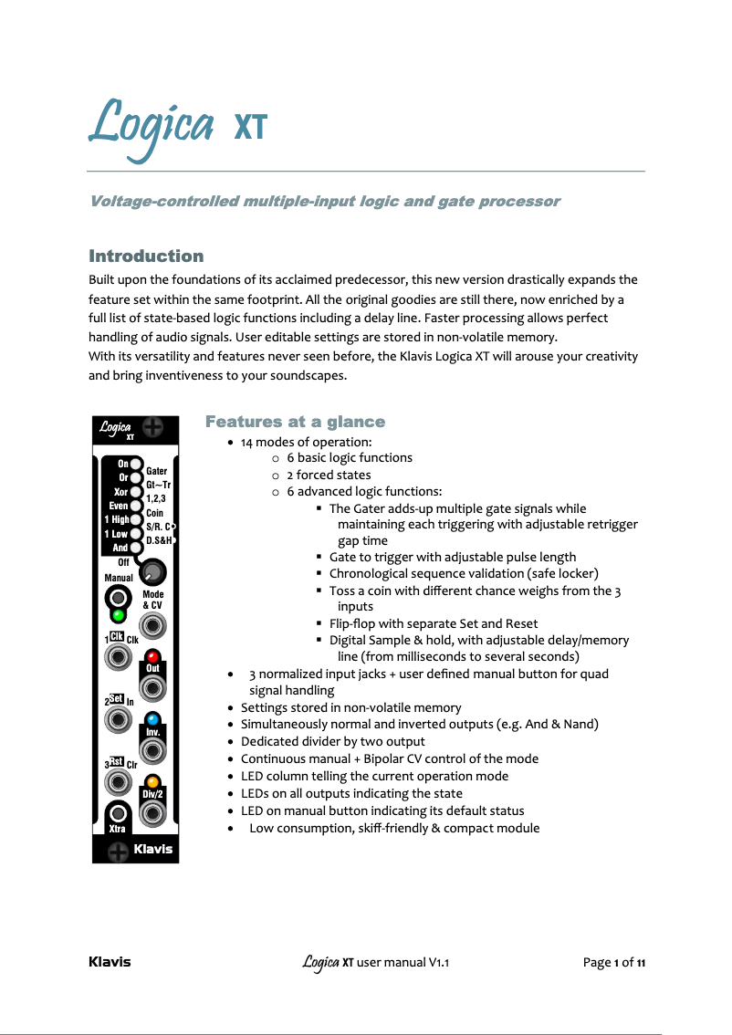 Imagen de la primera página del manual del dispositivo Logica XT