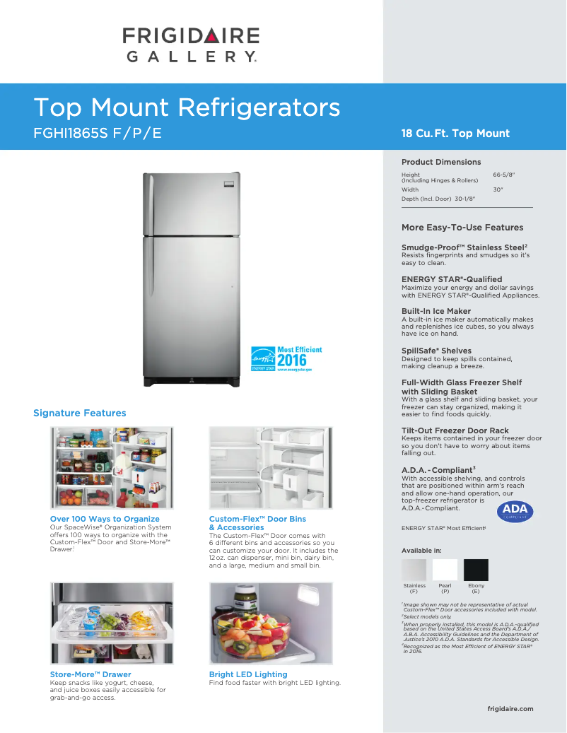 Página 1 del manual Ficha técnica Frigidaire FGHI1865S