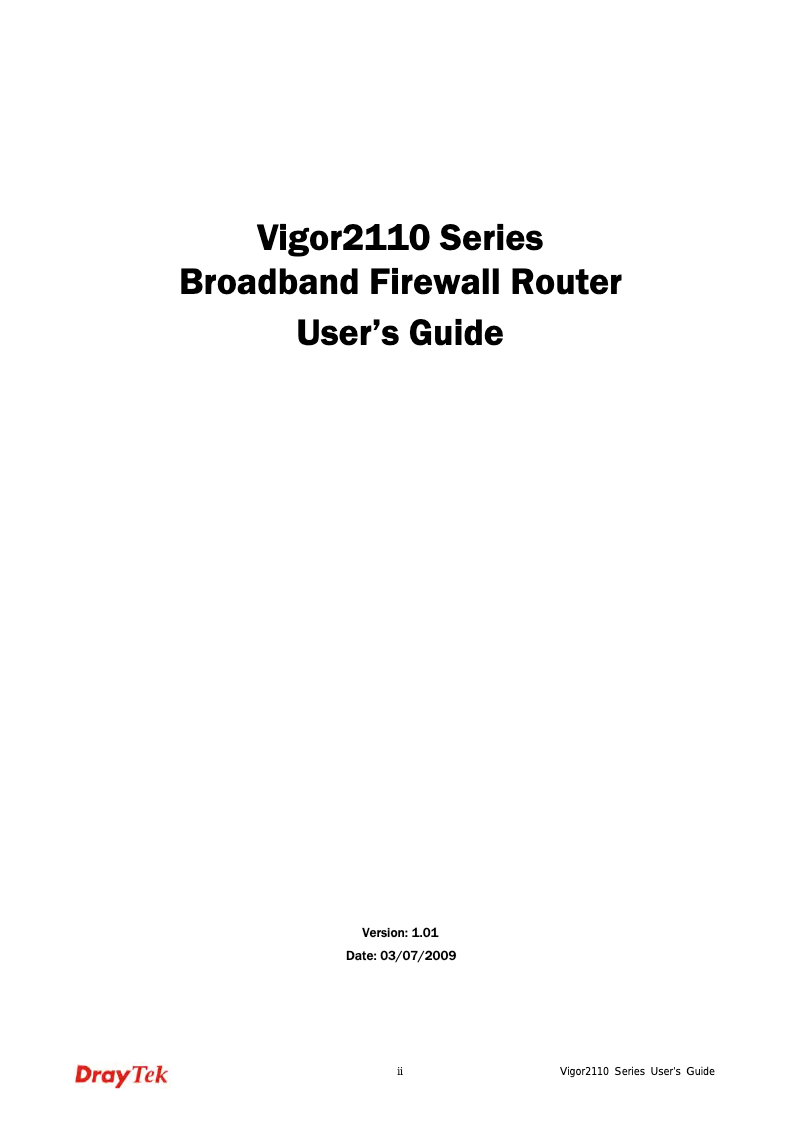 Imagen de la primera página del manual del dispositivo Vigor2110Vn