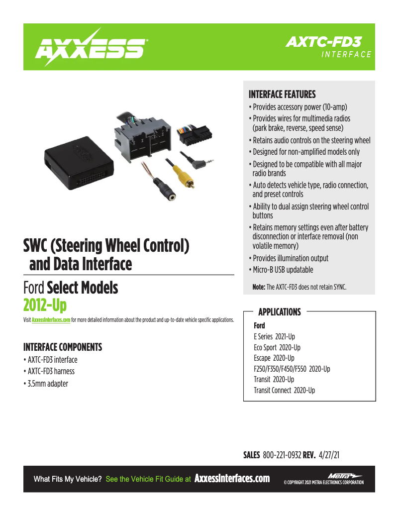 Página 1 del manual Ficha técnica Metra AXTC-FD3