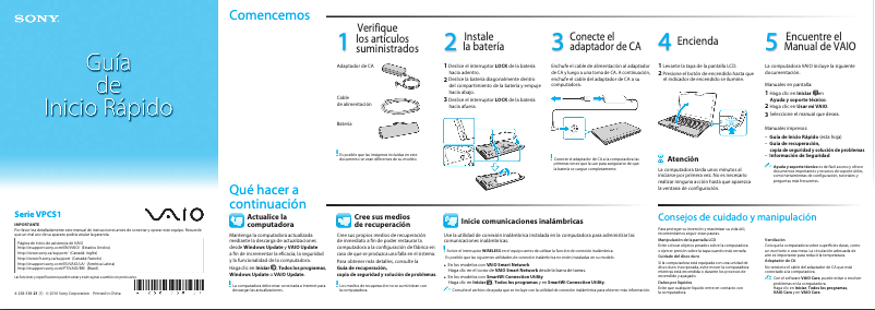 Imagen de la primera página del manual del dispositivo Vaio VPCS13BFX