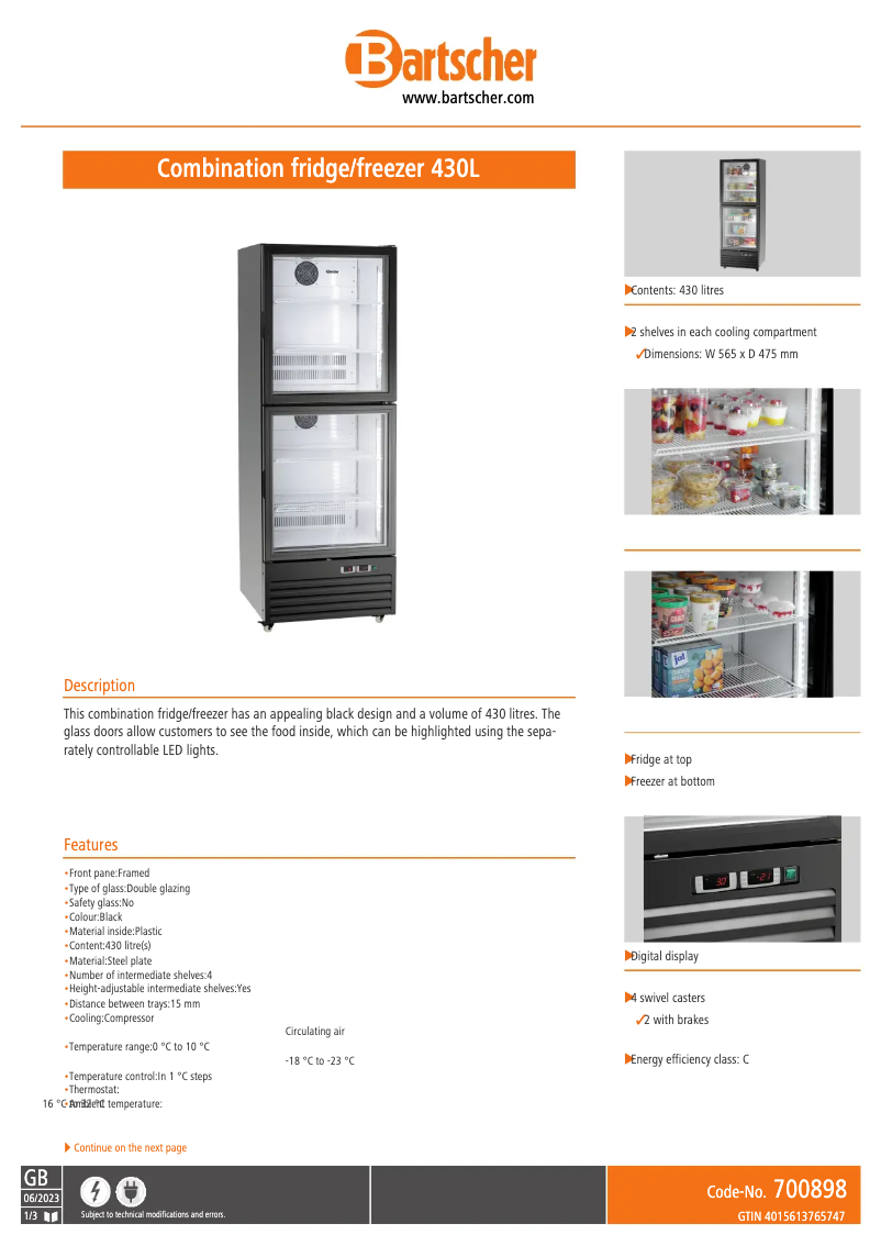 Página 1 del manual Ficha técnica Bartscher 700898