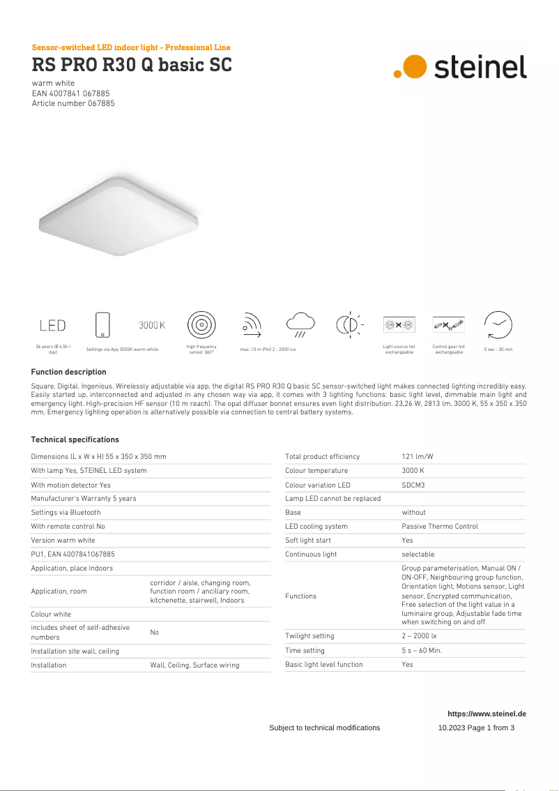 Página 1 del manual Ficha técnica Steinel RS PRO R30 Q Basic SC