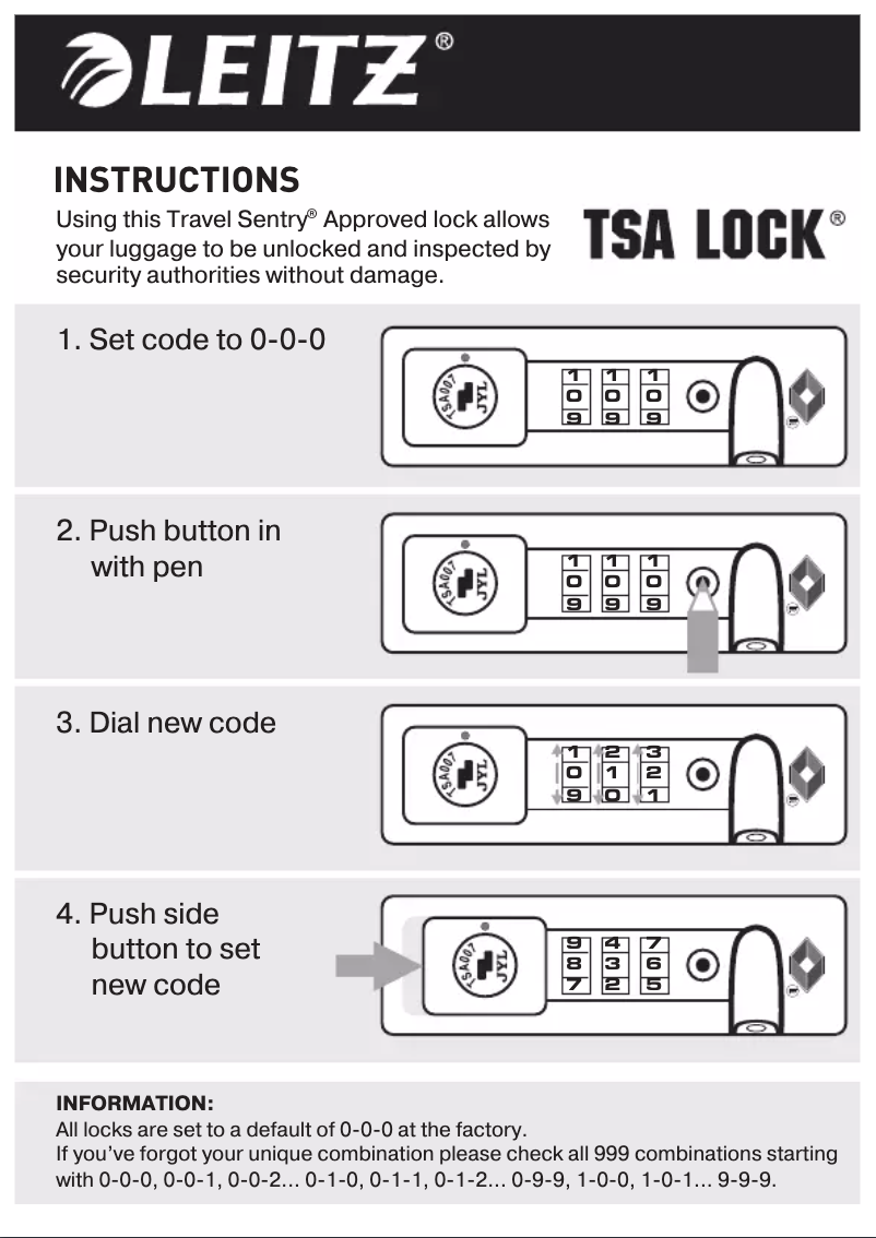Imagen de la primera página del manual del dispositivo TSA Lock