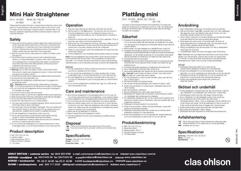 Imagen de la primera página del manual del dispositivo JDL-140 Mini