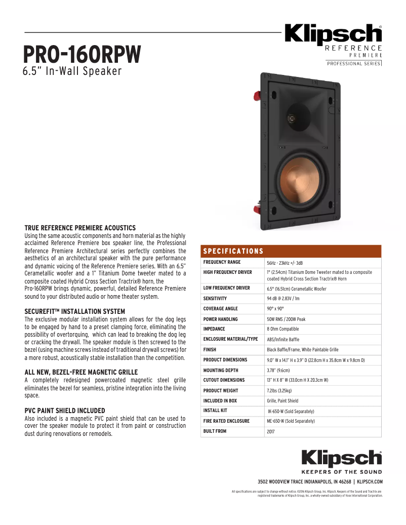 Página 1 del manual Manual de usuario Klipsch PRO-160RPW