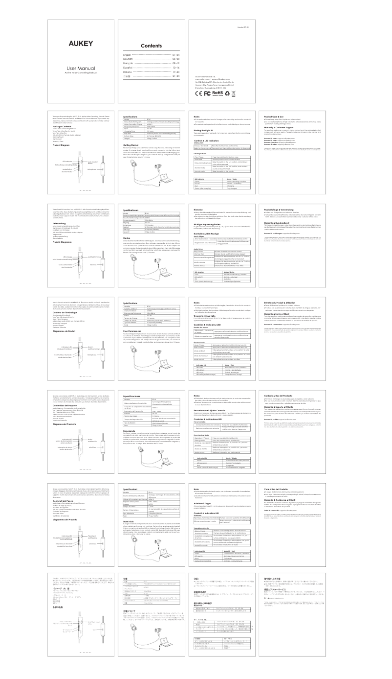 Página 1 del manual Manual de usuario Aukey EP-X1
