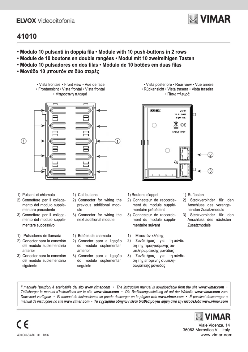 Imagen de la primera página del manual del dispositivo ELVOX 41010
