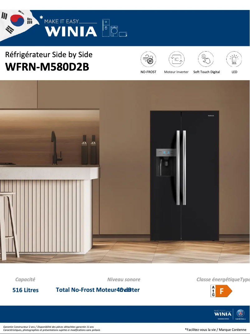 Página 1 del manual Ficha técnica Winia WFRN-M580D2B