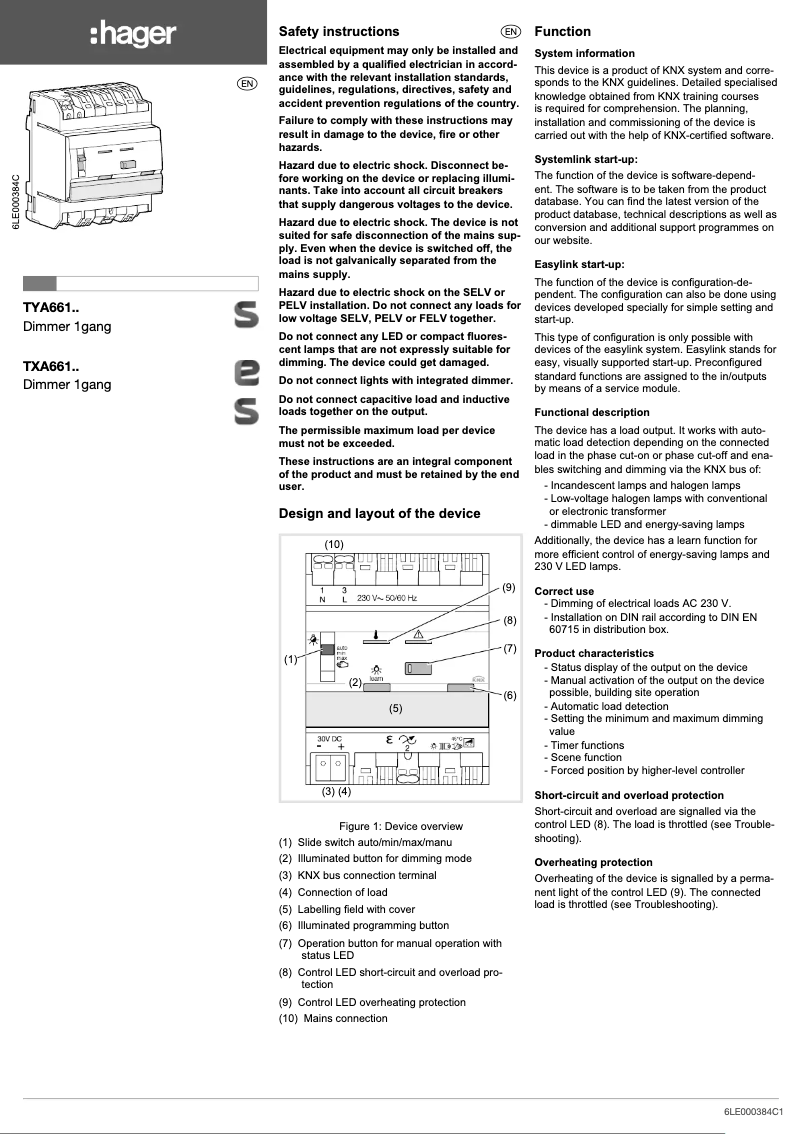 Página 1 del manual Manual de usuario Hager TYA661A