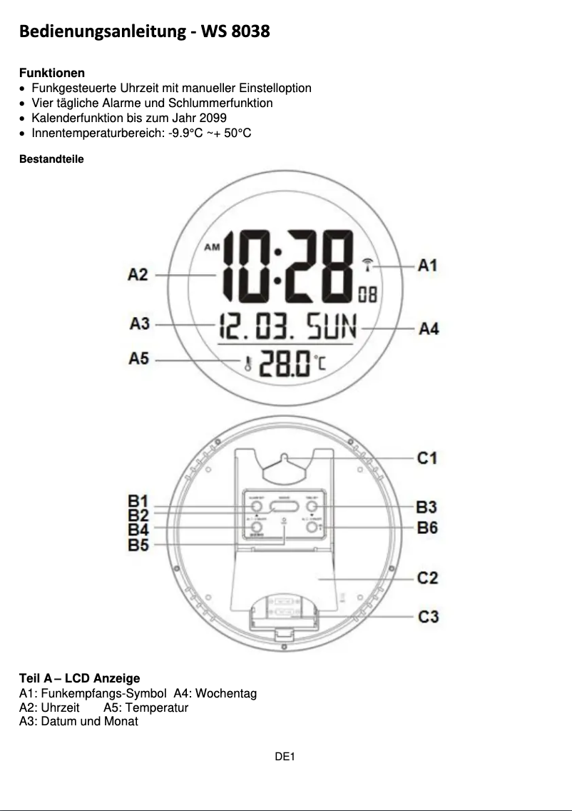 Página 1 del manual Manual de usuario Techno Line WS 8038