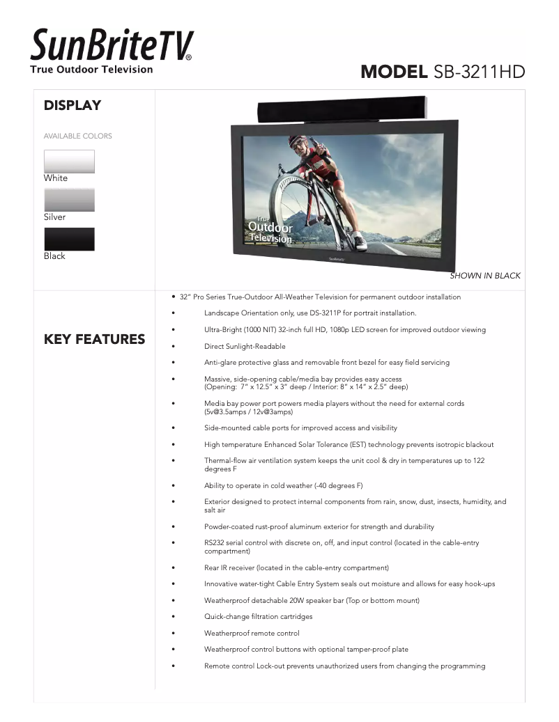 Página 1 del manual Ficha técnica SunBriteTV SB-3211HD-BL