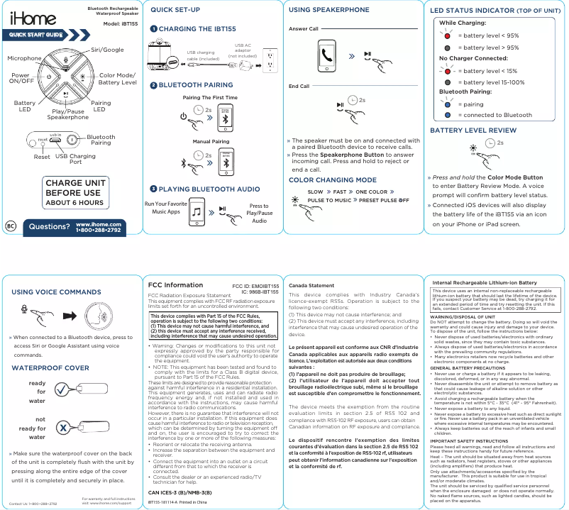 Página nº 1 - Manual de usuario iHome iBT155