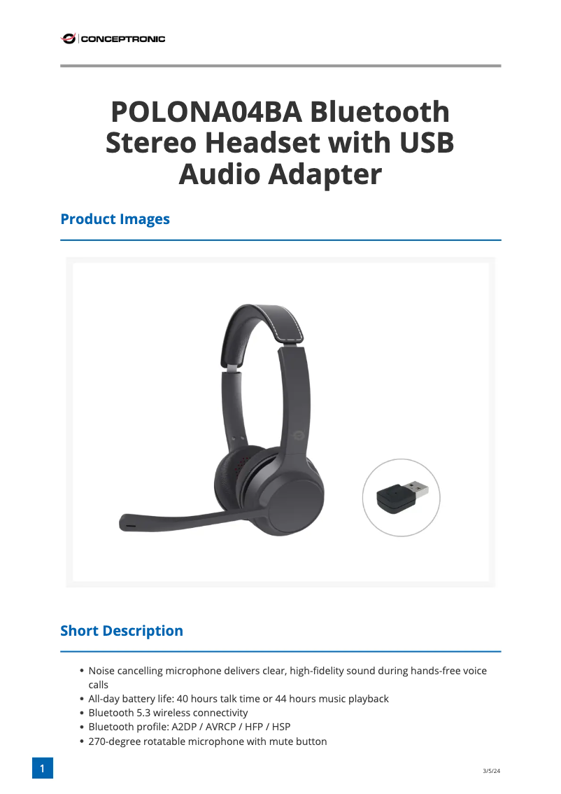 Imagen de la primera página del manual del dispositivo POLONA04BA