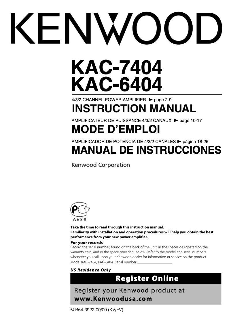 Página 1 del manual Manual de usuario Kenwood KAC-64046404