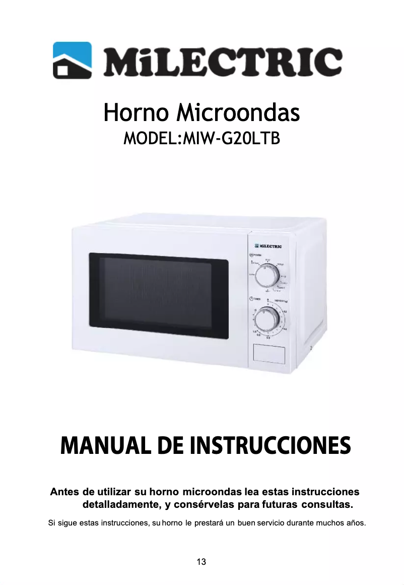 Página 1 del manual Manual de usuario Milectric MIW-G20LTB