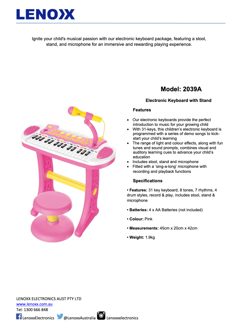 Página 1 del manual Ficha técnica Gem Toys 2039