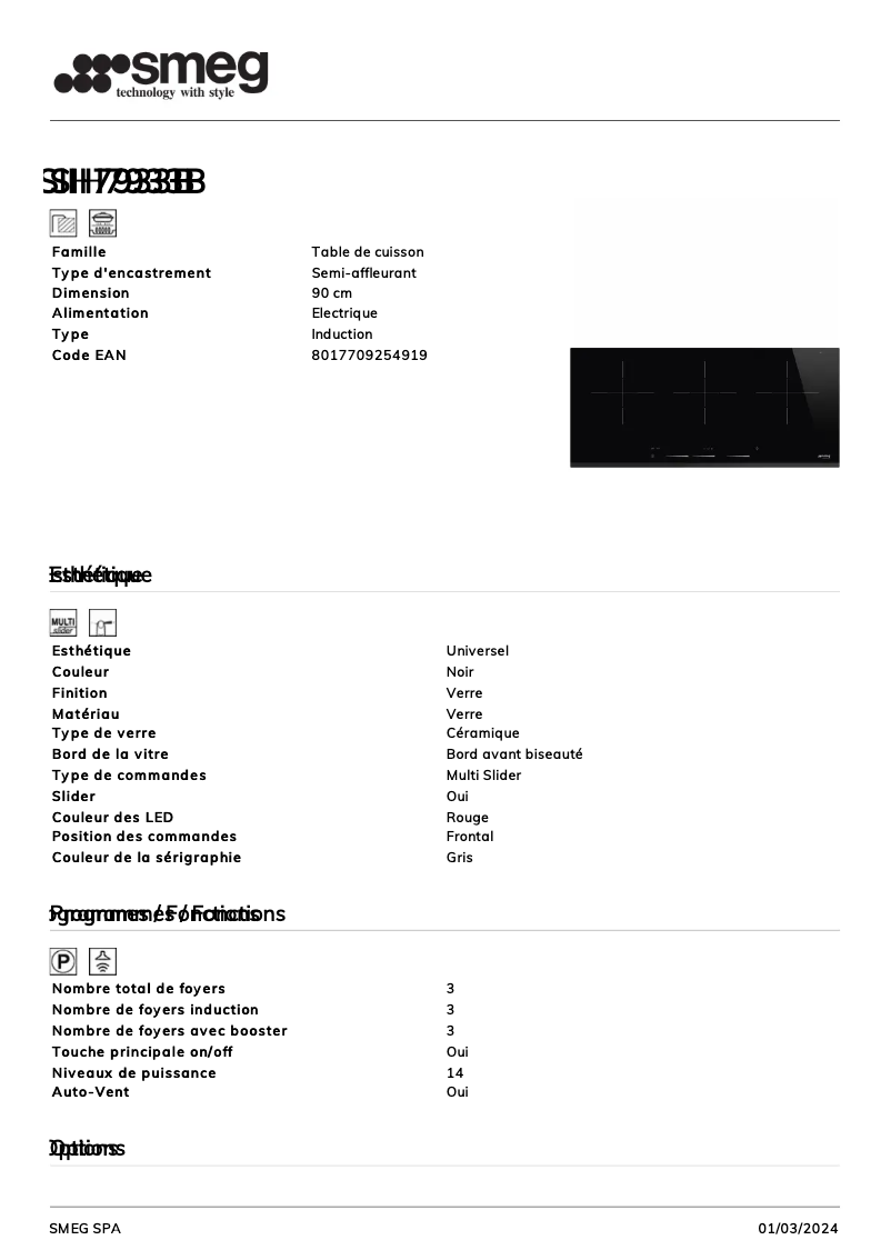 Página 1 del manual Ficha técnica Smeg SIH7933B