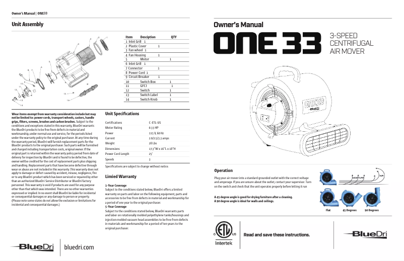 Página 1 del manual Manual de usuario BlueDri ONE 33