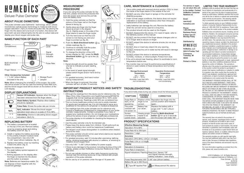 Imagen de la primera página del manual del dispositivo Deluxe Pulse Oximeter PX-130